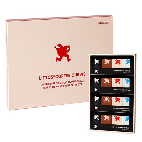 리토스 littos 씹어 먹는 커피츄 4가지 맛별로 대용량 고급 선물 포장 15g X 4통 X 4박스