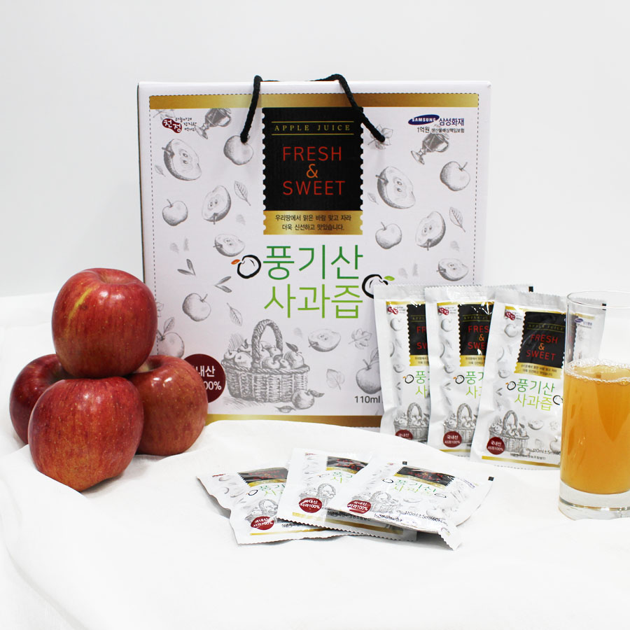 [풍기산] 싱그러운 가을 햇살 사과즙 맑고 달달한 100% 영주 사과즙 50포 100포 선물 세트 선물용 대표이미지 섬네일