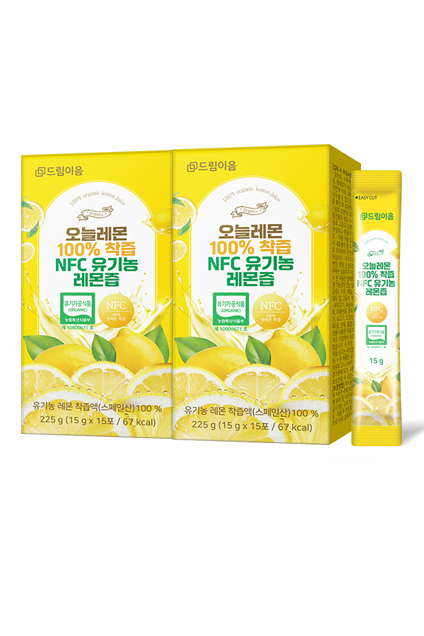 드림이음 오늘레몬 100% 착즙 NFC 유기농 레몬즙 레몬수 15포 x 2박스