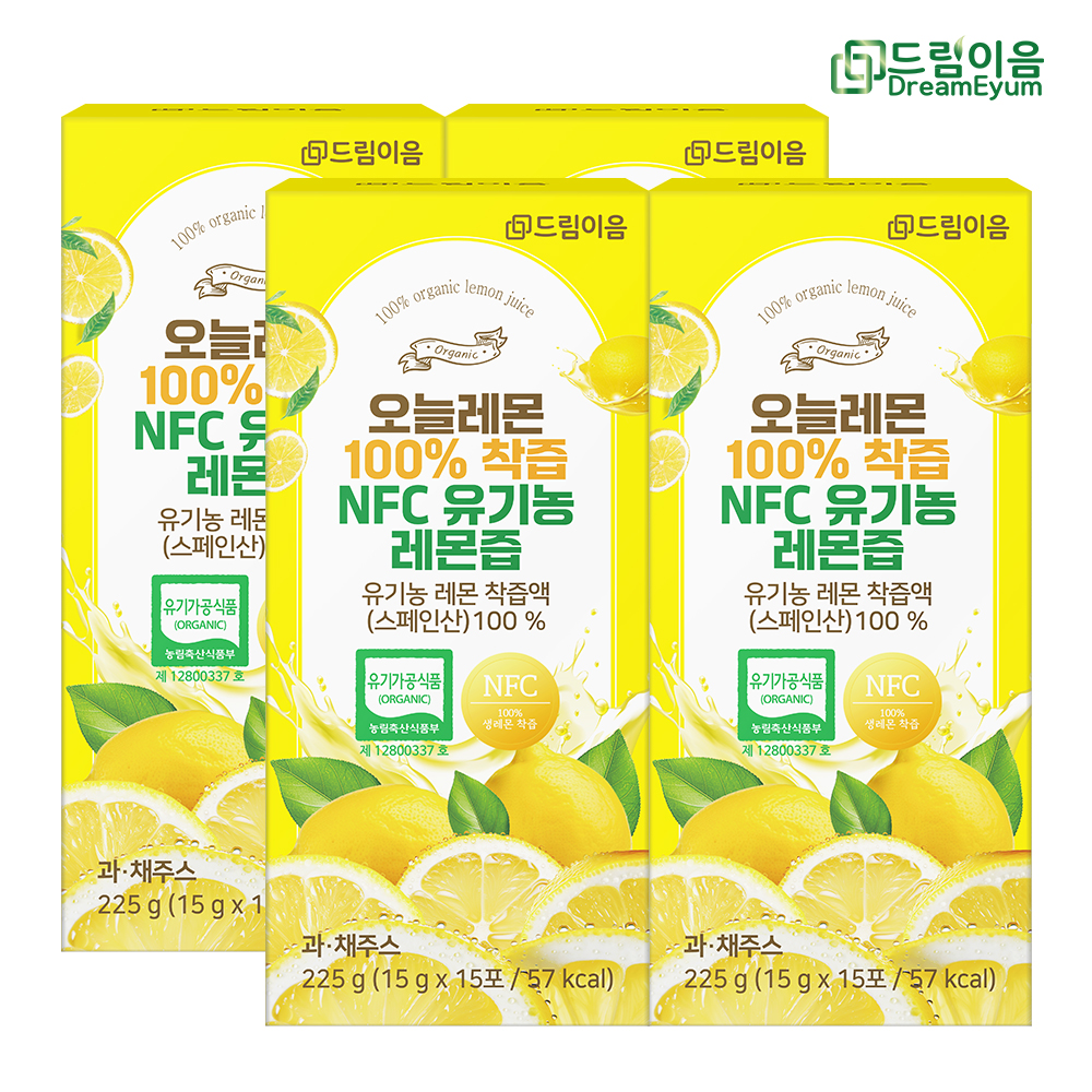 드림이음 오늘레몬 100% 착즙 NFC 유기농 레몬즙 레몬수 15포 x 4박스