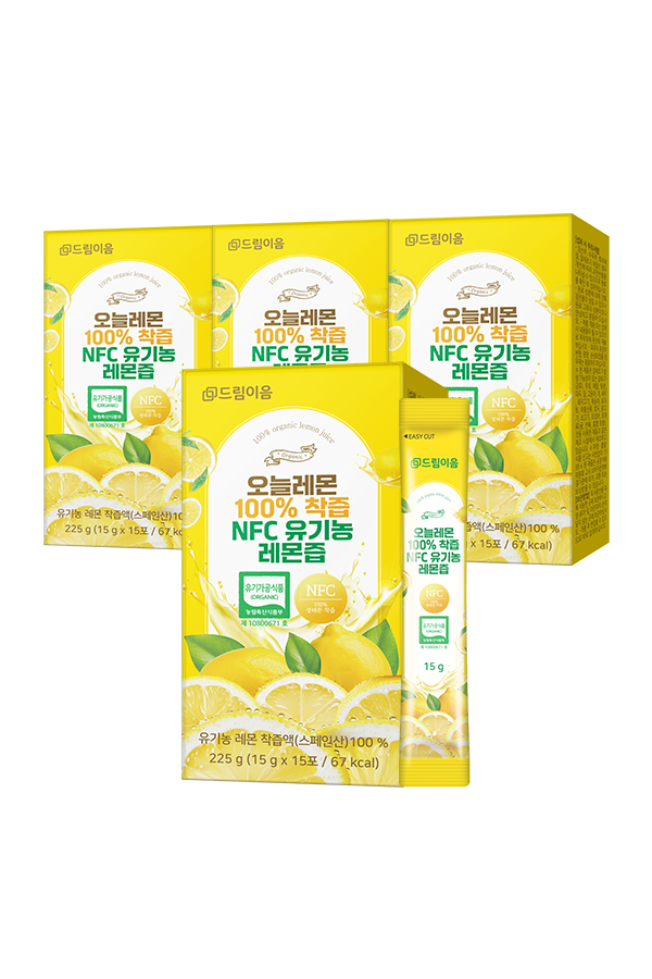 드림이음 오늘레몬 100% 착즙 NFC 유기농 레몬즙 레몬수 15포 x 4박스