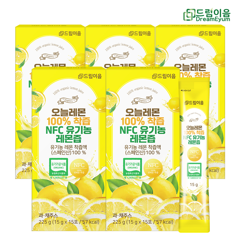 드림이음 오늘레몬 100% 착즙 NFC 유기농 레몬즙 레몬수 15포 x 6박스 대표이미지 섬네일