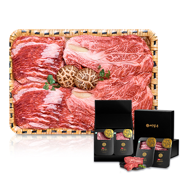 [예담우] 1++등급 한우 선물A 세트 1.1kg(갈비살300+등심300+예담차돌250x2팩)