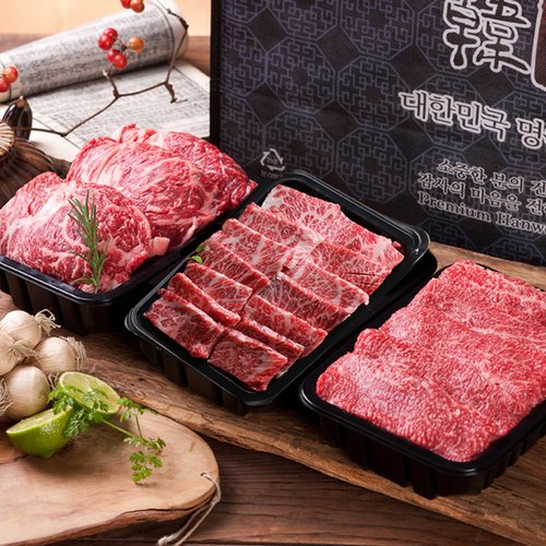 [산들한우] 1등급 구이실속선물세트 4호 1.2kg(등심400g+갈비살400g+불고기400g) 대표이미지 섬네일