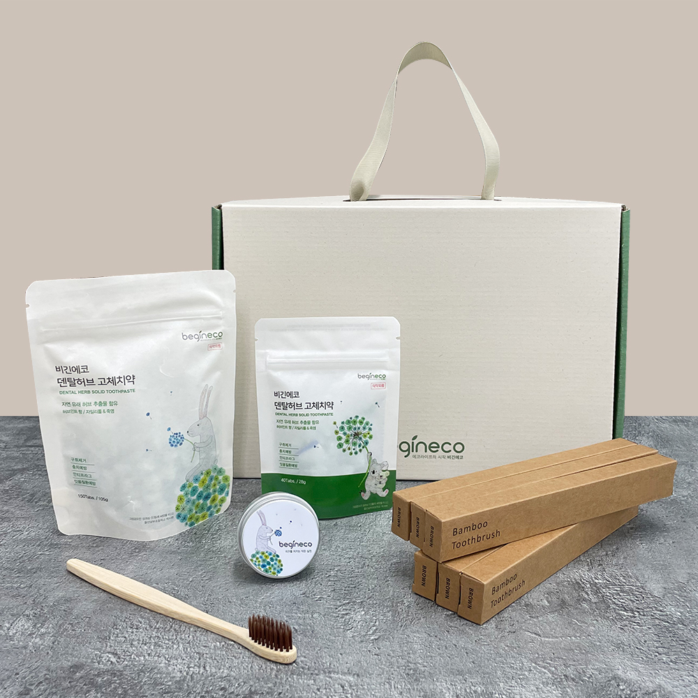 고체치약 베이직 선물세트 40정+150정+대나무칫솔 6개 +틴케이스 1개 / 집들이 명절선물