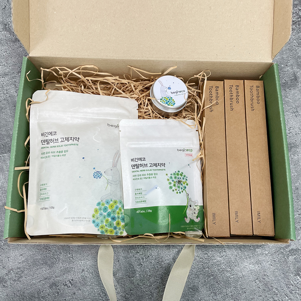 고체치약 베이직 선물세트 40정+150정+대나무칫솔 6개 +틴케이스 1개 / 집들이 명절선물