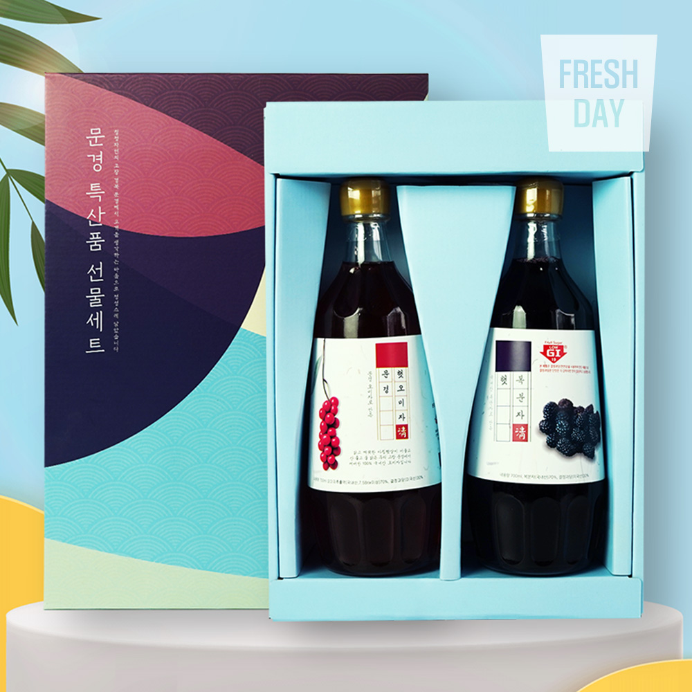 [프레시데이] 국내산 문경 오미자청 복분자청 원액 선물세트 700ml*2병 대표이미지 섬네일