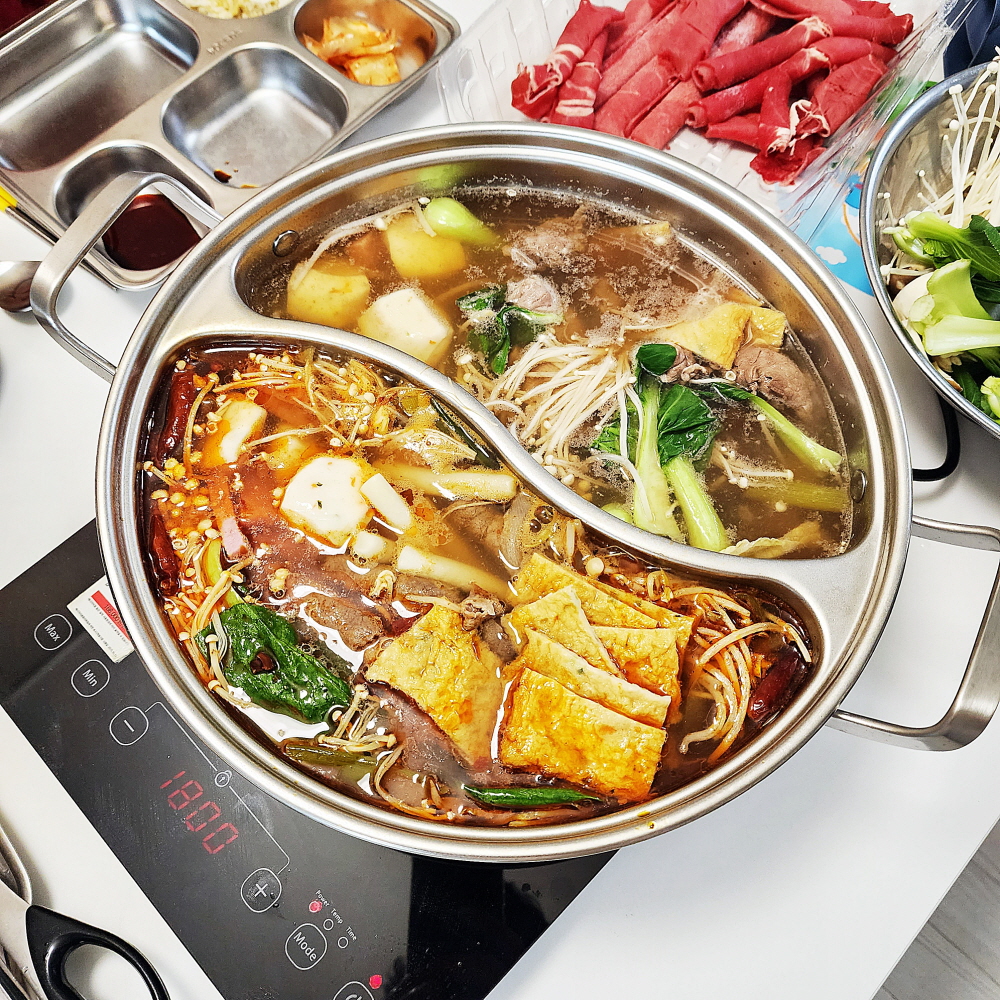 304 올스텐 용접 없는 일체형 반반 전골 훠궈 샤브냄비