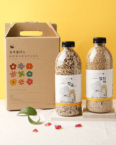 농부플러스 렌틸콩 병아리콩 국산 잡곡 찰현미 2병 선물세트