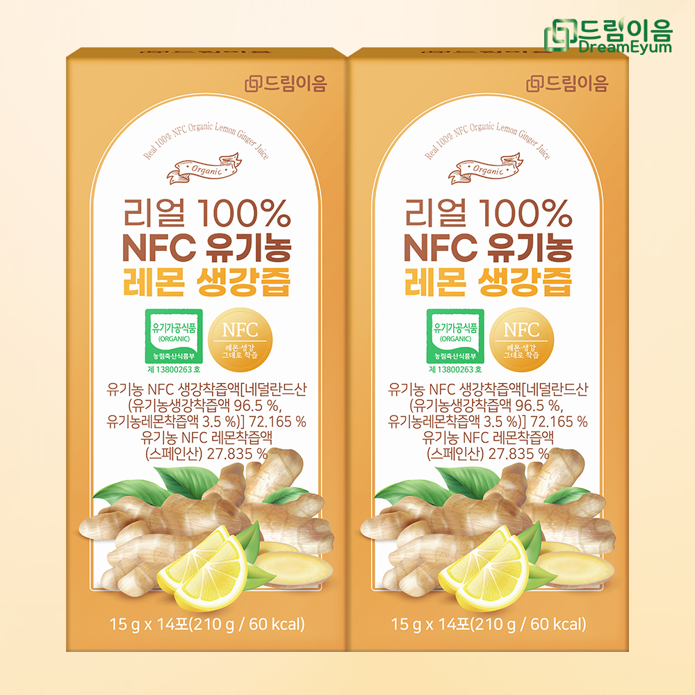 드림이음 리얼 100% NFC 유기농 레몬 생강즙 생강레몬즙 15g x 14포 2박스 대표이미지 섬네일