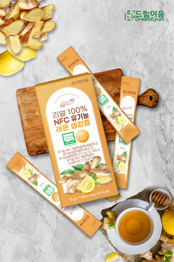 드림이음 리얼 100% NFC 유기농 레몬 생강즙 생강레몬즙 15g x 14포 12박스
