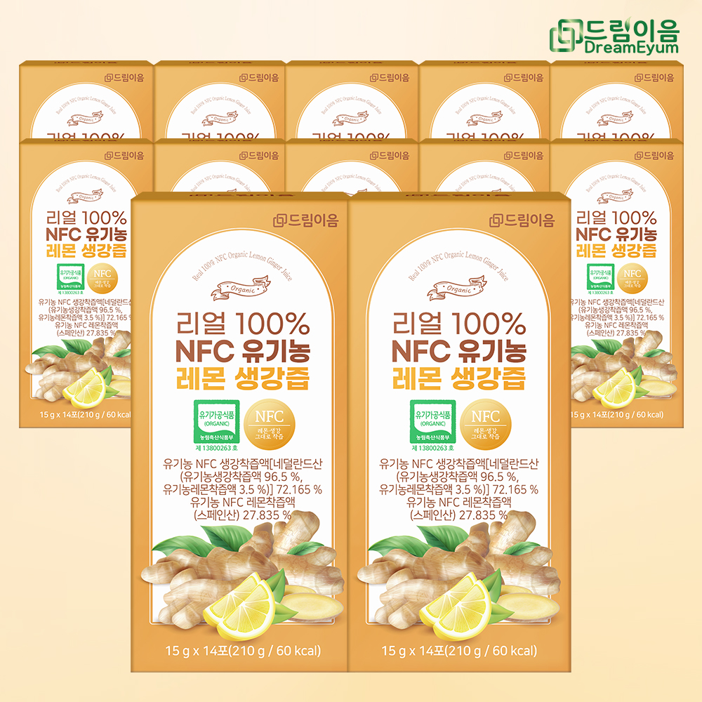 드림이음 리얼 100% NFC 유기농 레몬 생강즙 생강레몬즙 15g x 14포 12박스 대표이미지 섬네일