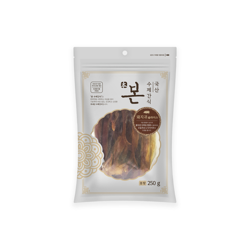 본 수제간식 돼지귀슬라이스 250g