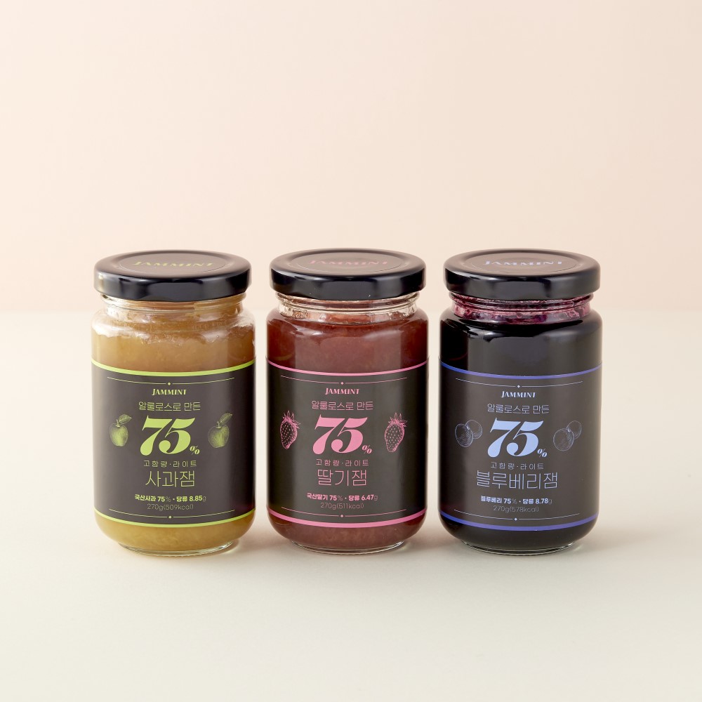 잼민트 75% 고함량 라이트 과일잼 2병 골라담기(딸기잼, 블루베리잼, 사과잼) 대표이미지 섬네일