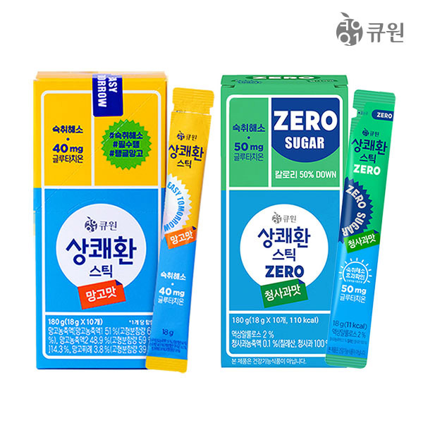 [큐원] 상쾌환 스틱형 청사과맛 망고맛 18gx10포 숙취해소 젤리 골라담기