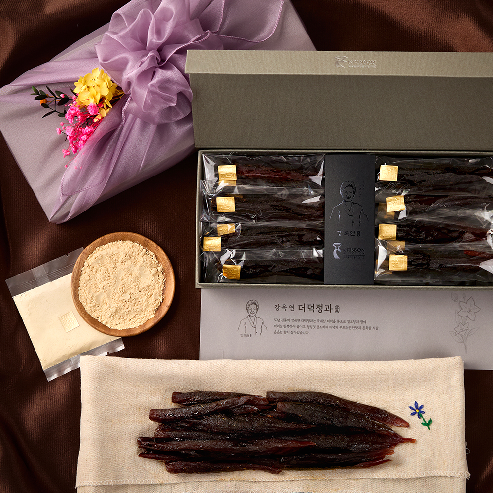 강옥연 국산 더덕정과250G  선물세트+보자기+드라이플라워