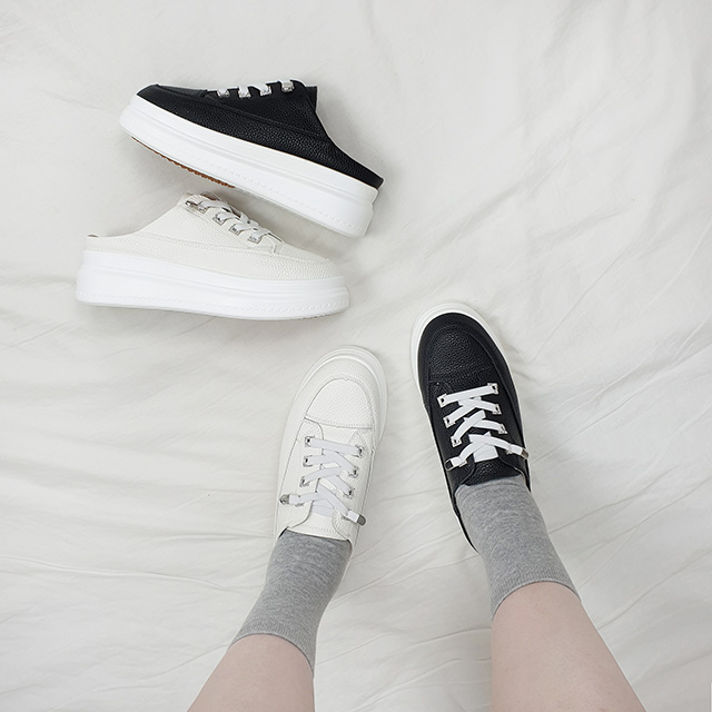 더무 소가죽 큐빅 밴딩끈 키높이 통굽 블로퍼 5cm