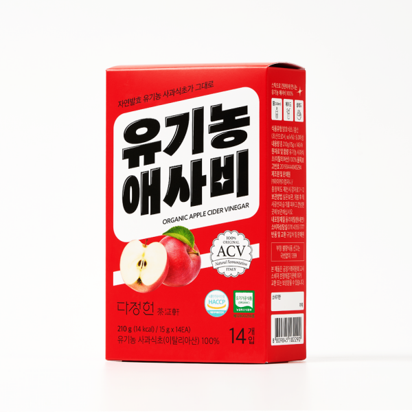 다정헌 유기농 애사비 NFC 착즙 유기농 사과 100% 자연발효식초 스틱 14입
