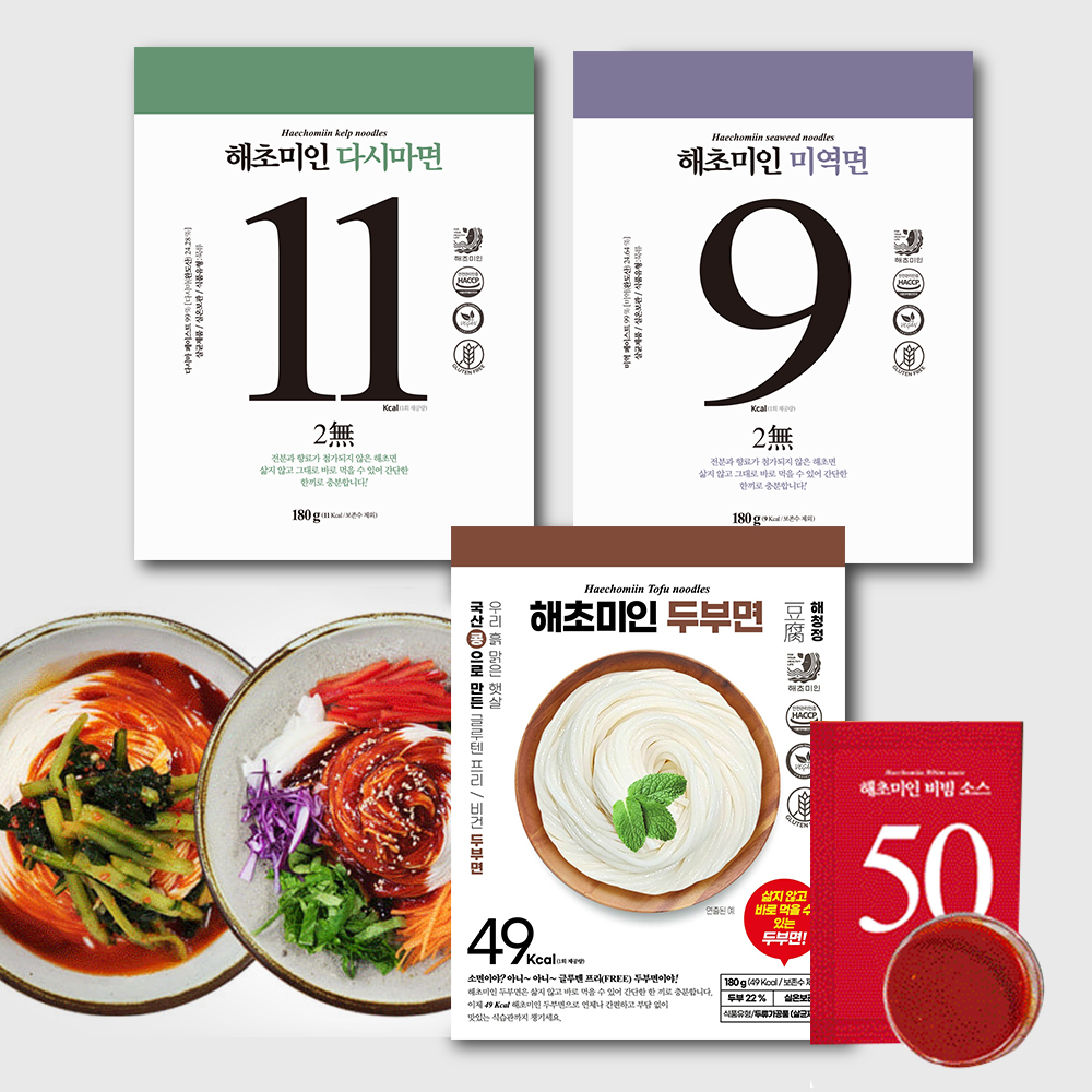 [해초미인] 다시마면 미역면 두부면 국수 비빔소스 국내산 6봉 택1 대표이미지 섬네일