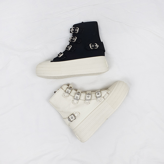 티마 캔버스 하이탑 버클 키높이 통굽 스니커즈 8cm