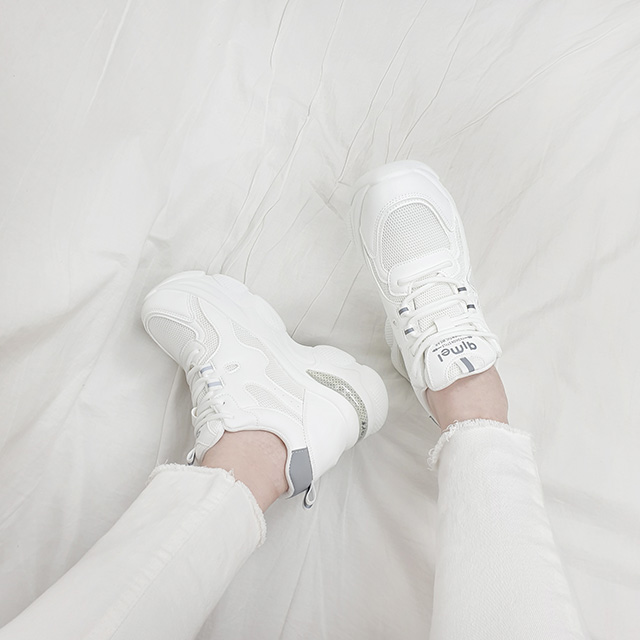 아체 메쉬 패턴 스탠딩 키높이 통굽 스니커즈 9cm