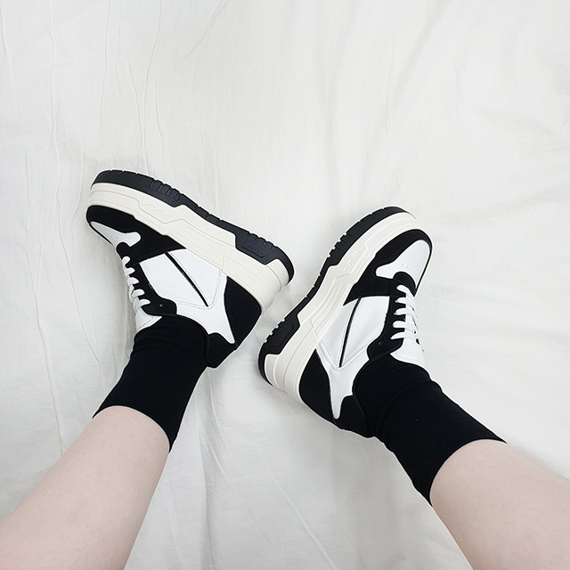 타노 블랙 화이트 콤비 패턴 키높이 통굽 스니커즈 10cm