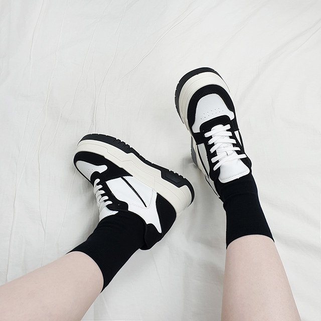 타노 블랙 화이트 콤비 패턴 키높이 통굽 스니커즈 10cm