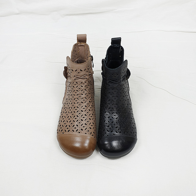 노프 소가죽 펀칭 발목밴딩 말랑 둥근코 앵클부츠 4cm