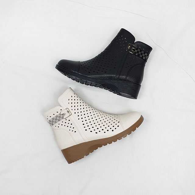 카도 펀칭 발목 큐빅장식 키높이 통굽 앵클부츠 5cm