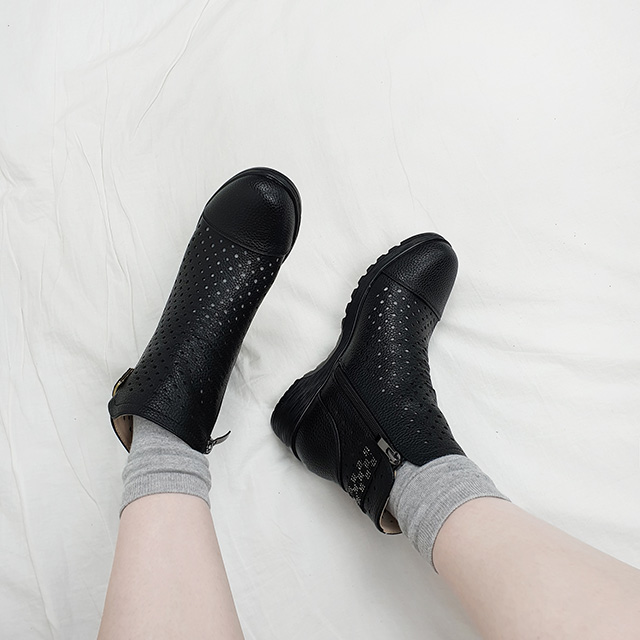 카도 펀칭 발목 큐빅장식 키높이 통굽 앵클부츠 5cm