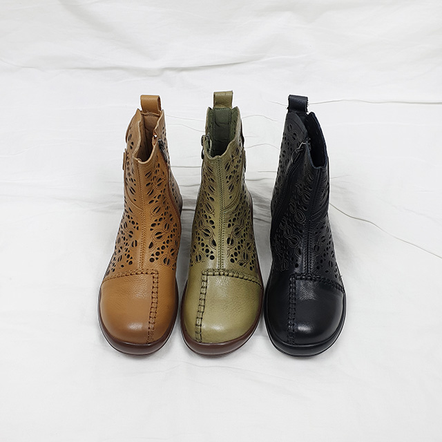키포 소가죽 펀칭 스티치 키높이 말랑 앵클부츠 4cm