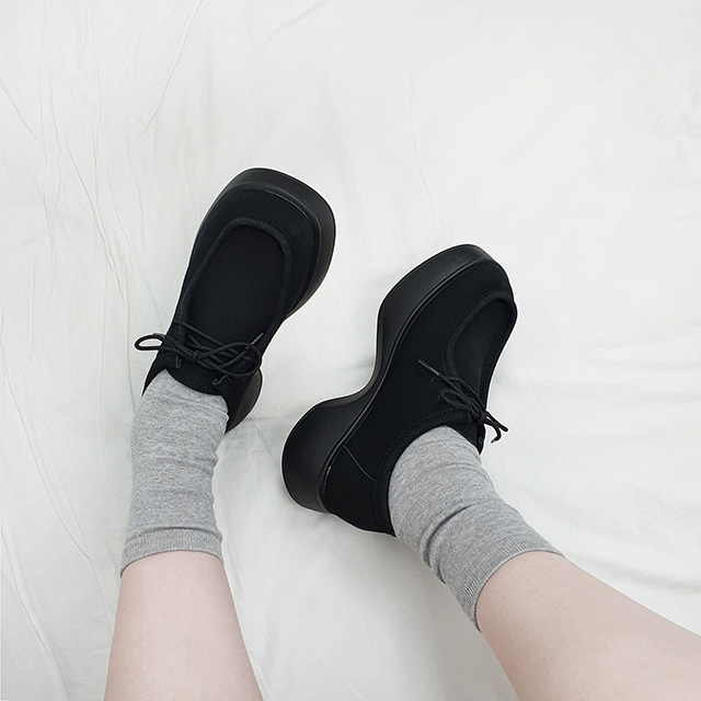 다로 국산 스퀘어 클래식 세무 U팁 키높이 통굽 로퍼 6cm