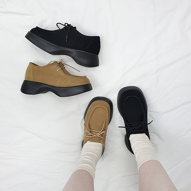 다로 국산 스퀘어 클래식 세무 U팁 키높이 통굽 로퍼 6cm