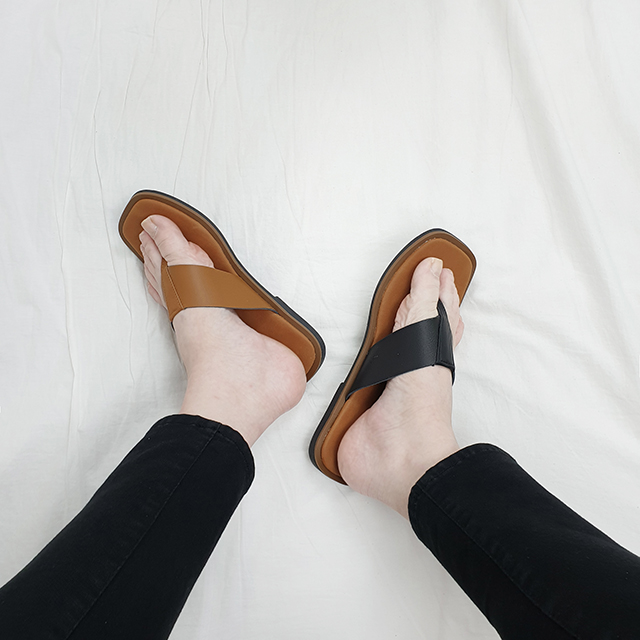 코느 국산 남자 소가죽 스트랩 사각코 쪼리 슬리퍼 1cm