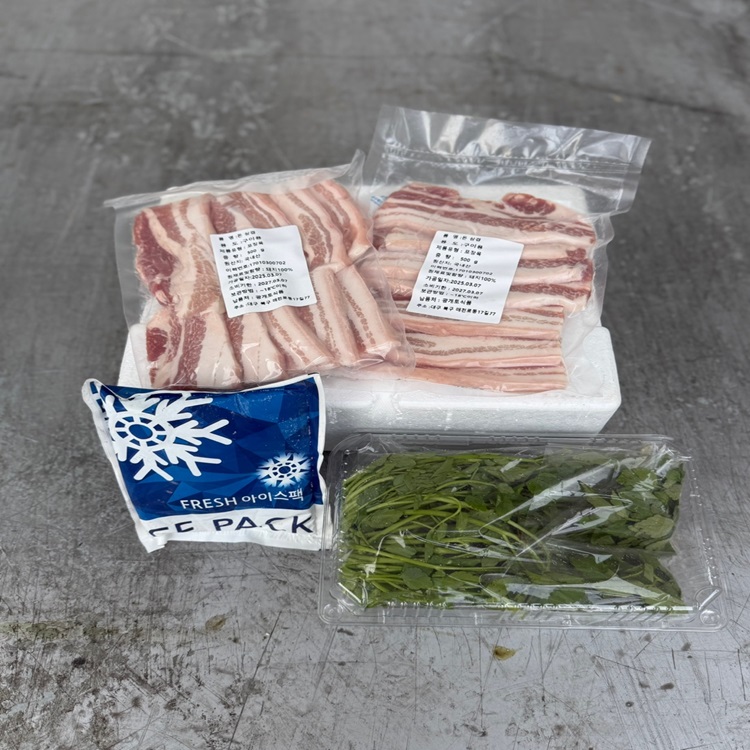 청도 미나리 삼겹살 세트(한돈 + 청도 미나리 한 단 + 쌈 채소)