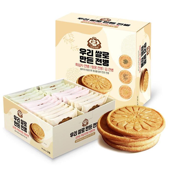 우리쌀로 만든 전병세트 576g 총24봉 (김전병 8봉+흑임자전병 8봉+땅콩전병 8봉)