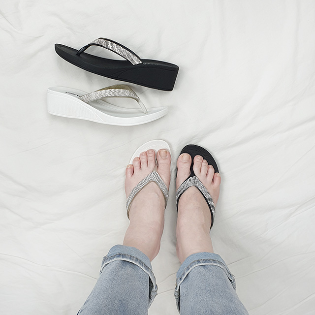 고다 큐빅 스트랩 키높이 웨지 쪼리 슬리퍼 5cm