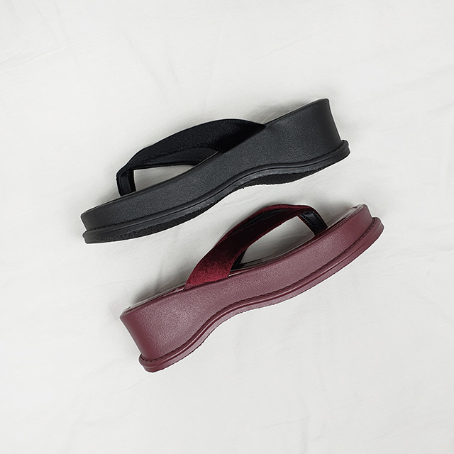 니차 벨벳 스트랩 통굽 키높이 쪼리 슬리퍼 6cm