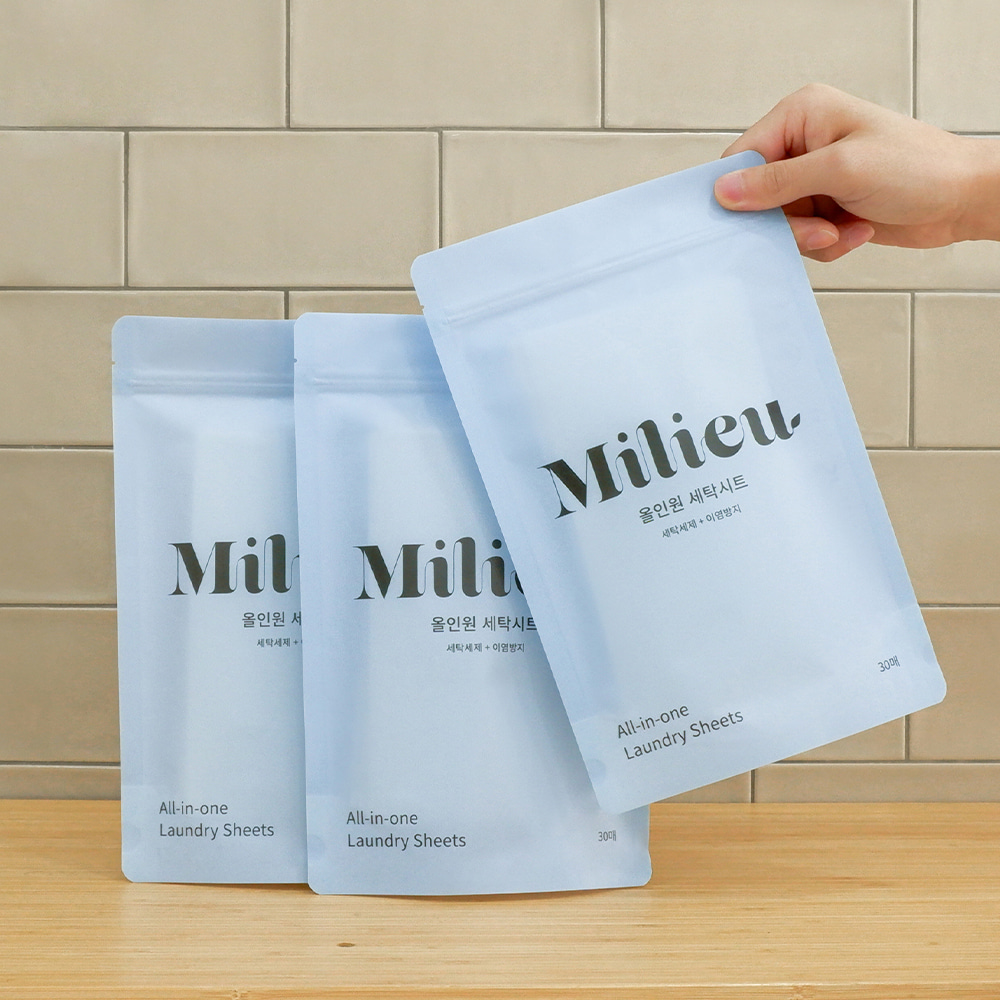 밀리유 올인원 세탁시트(30매) 이염방지 일반 드럼 겸용 세탁세제