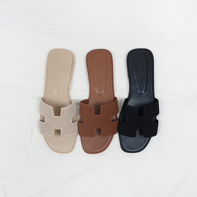 코리 스퀘어 짜임 니트 H스트랩 슬리퍼 2cm