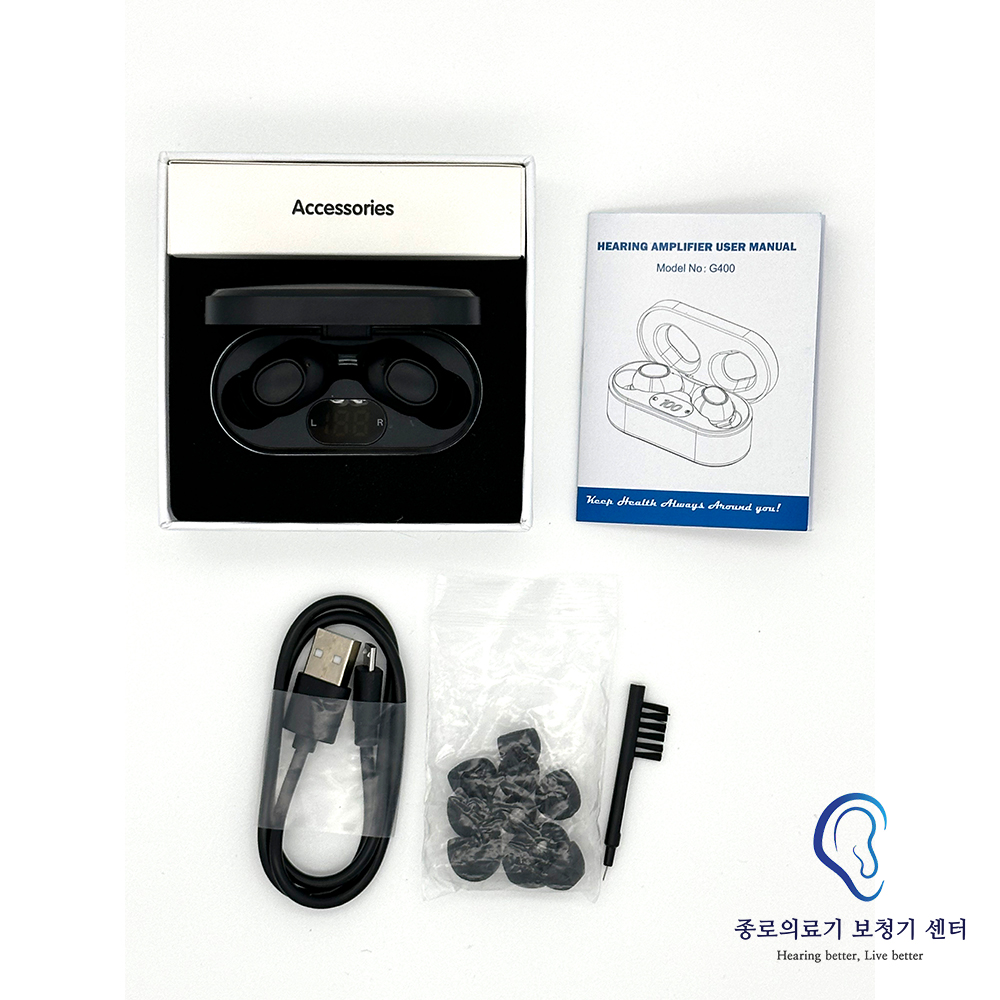 종로의료기 소리연구소 이어폰형 음성증폭기 G400 2025년 최신형 충전식 최대 90시간 사용