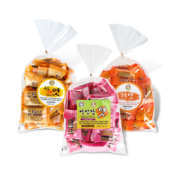 제주참마당 선인장엿+우도땅콩엿+감귤엿 각 150g (총 3봉)