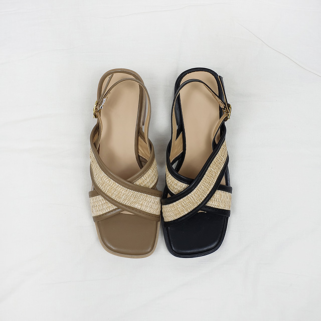 레피 스퀘어 라탄st 엑스 크로스 스트랩 키높이 샌들 6cm