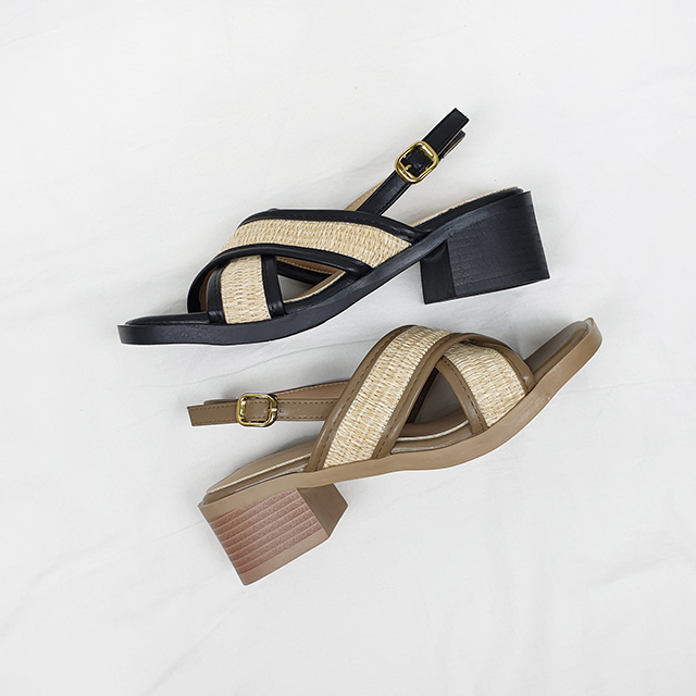 레피 스퀘어 라탄st 엑스 크로스 스트랩 키높이 샌들 6cm