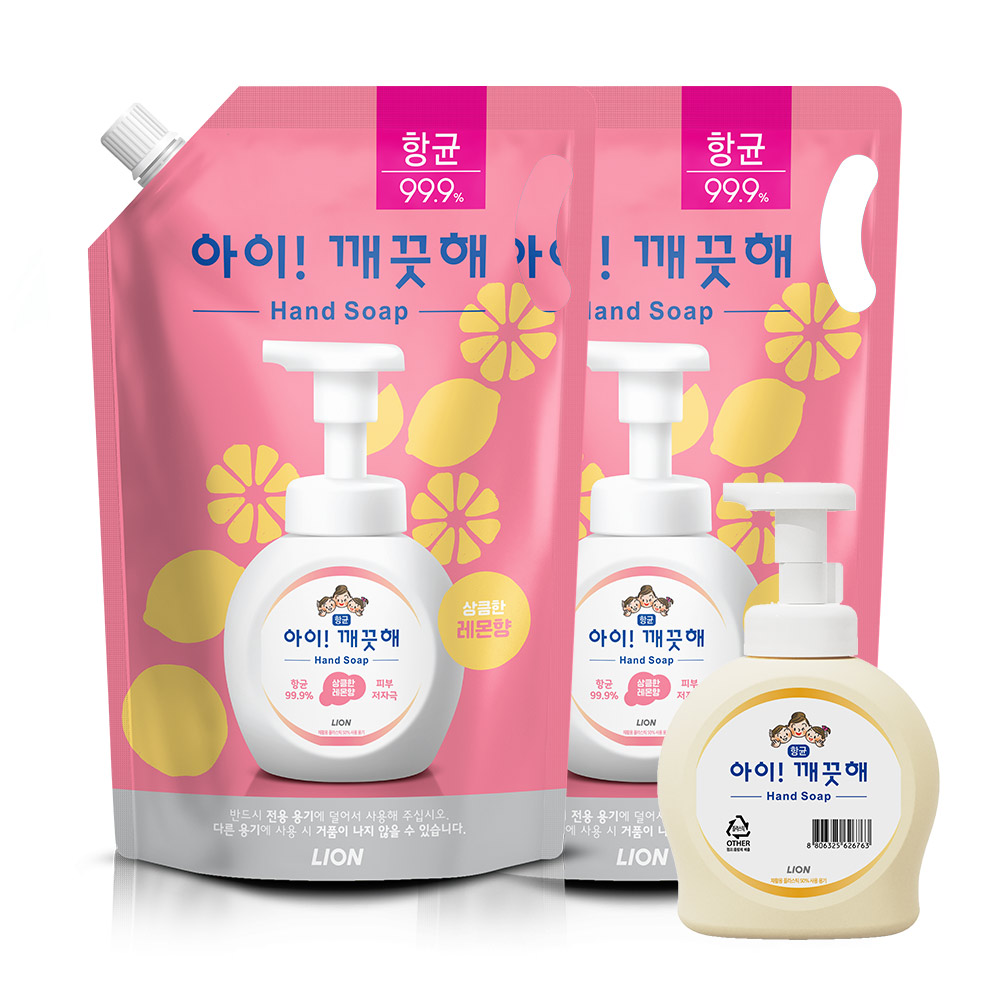 아이깨끗해 핸드워시 대용량 리필 1.8Lx2개 +  490ml 순 공용기 x 1개 증정 (옵션선택)