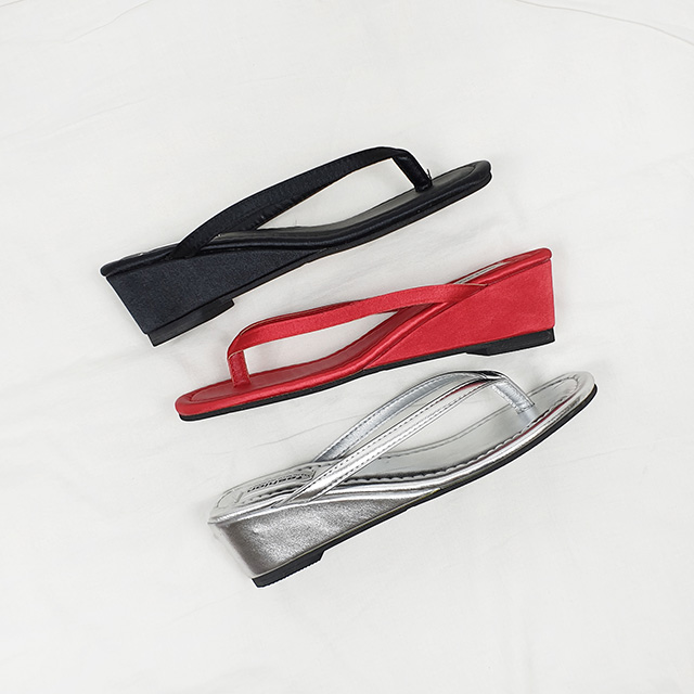 카비 심플 컬러 키높이 통굽 웨지 쪼리 슬리퍼 5cm