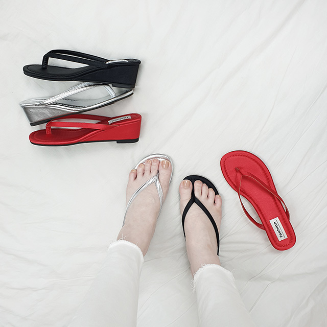 카비 심플 컬러 키높이 통굽 웨지 쪼리 슬리퍼 5cm