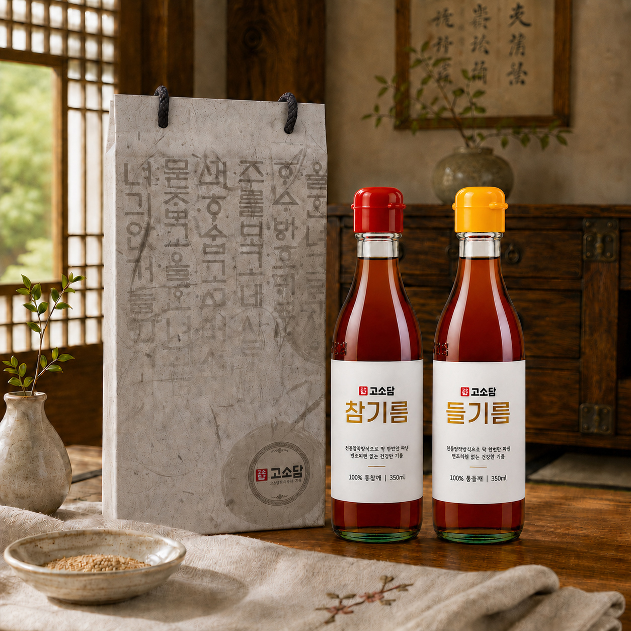 고소담 전통방식 100% 통깨 들깨 참기름 들기름 350ML