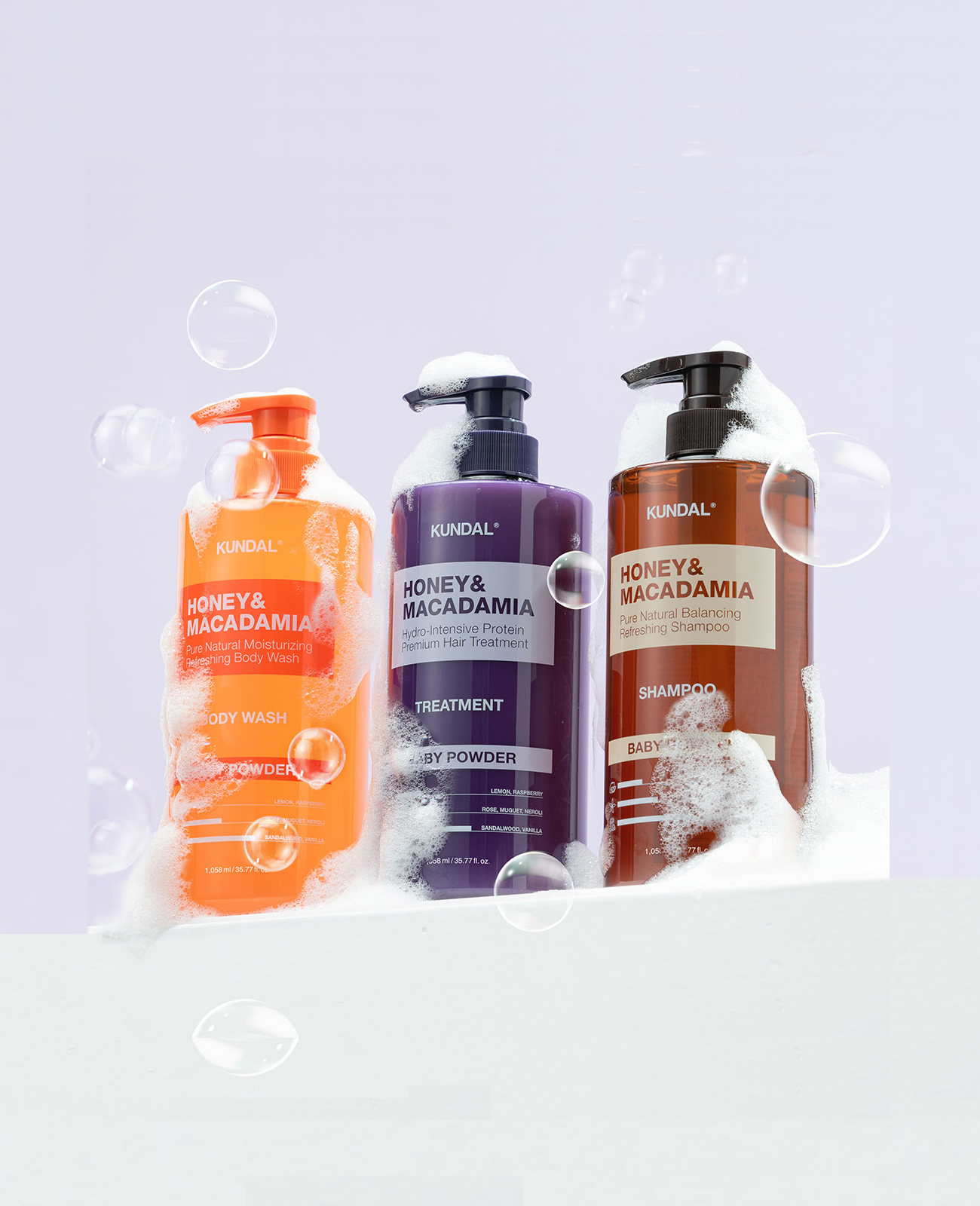 [1,200ml추가증정] 쿤달 샴푸/트리트먼트/바디워시 베이비파우더 1058ml 대용량세트