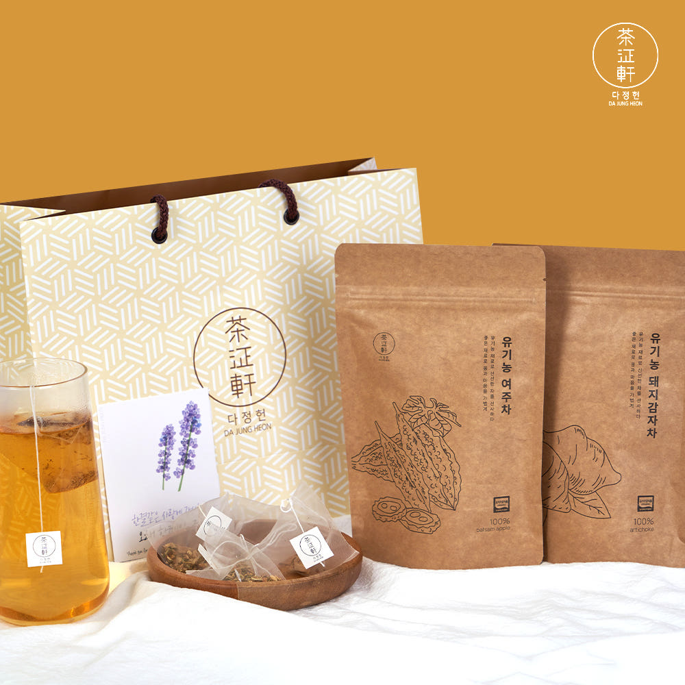 (무료배송) 유기농 돼지감자차 여주차 전통차 세트 2봉 (쇼핑백+메세지 카드 포함)
